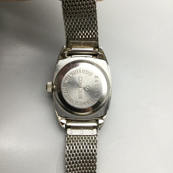 Vintage Seiko Automatic Watch Women Silver Tone Date Blue Oval Dial Mesh Band - Picture 9 of 12